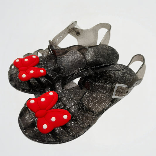 Glitter Butterfly Black Rubber Sandal