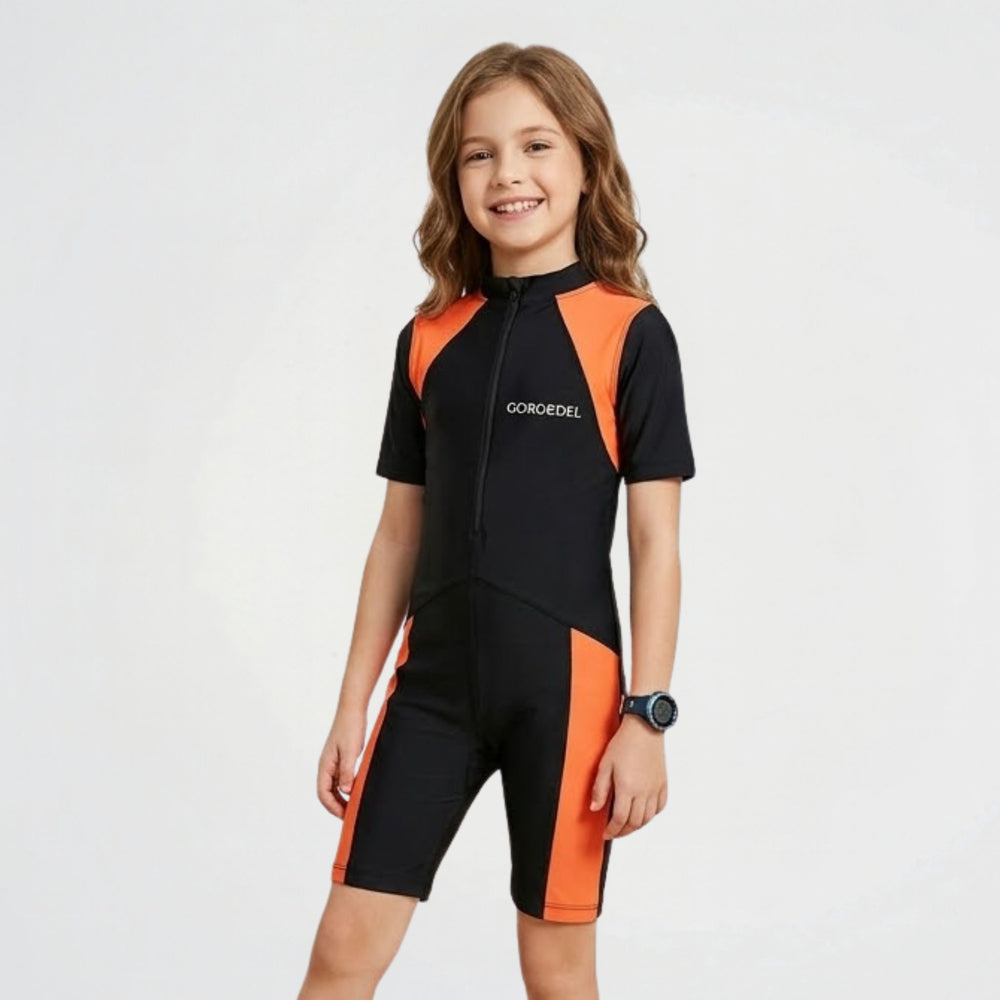 Gorgodel Black/Orange Rash Guard Swimsuit