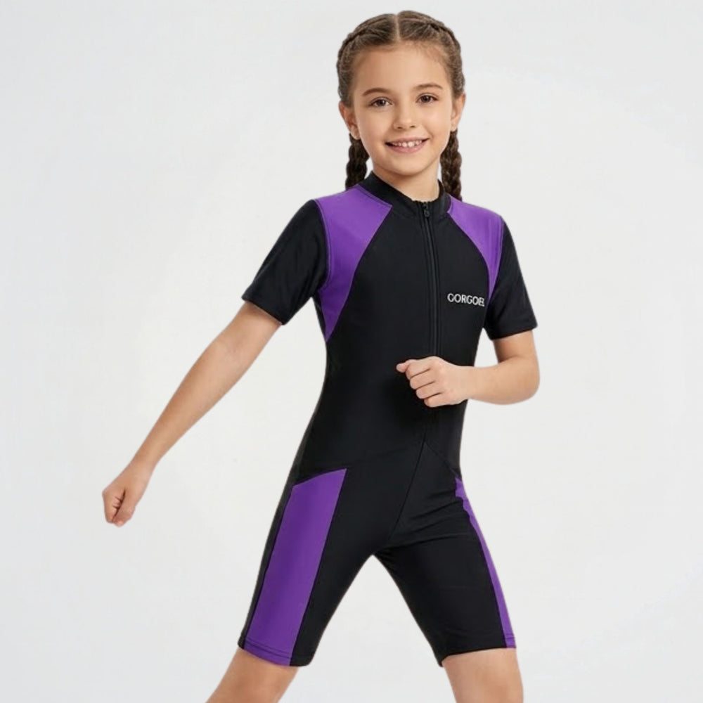 Gorgodel Black/Purple Rash Guard Swimsuit
