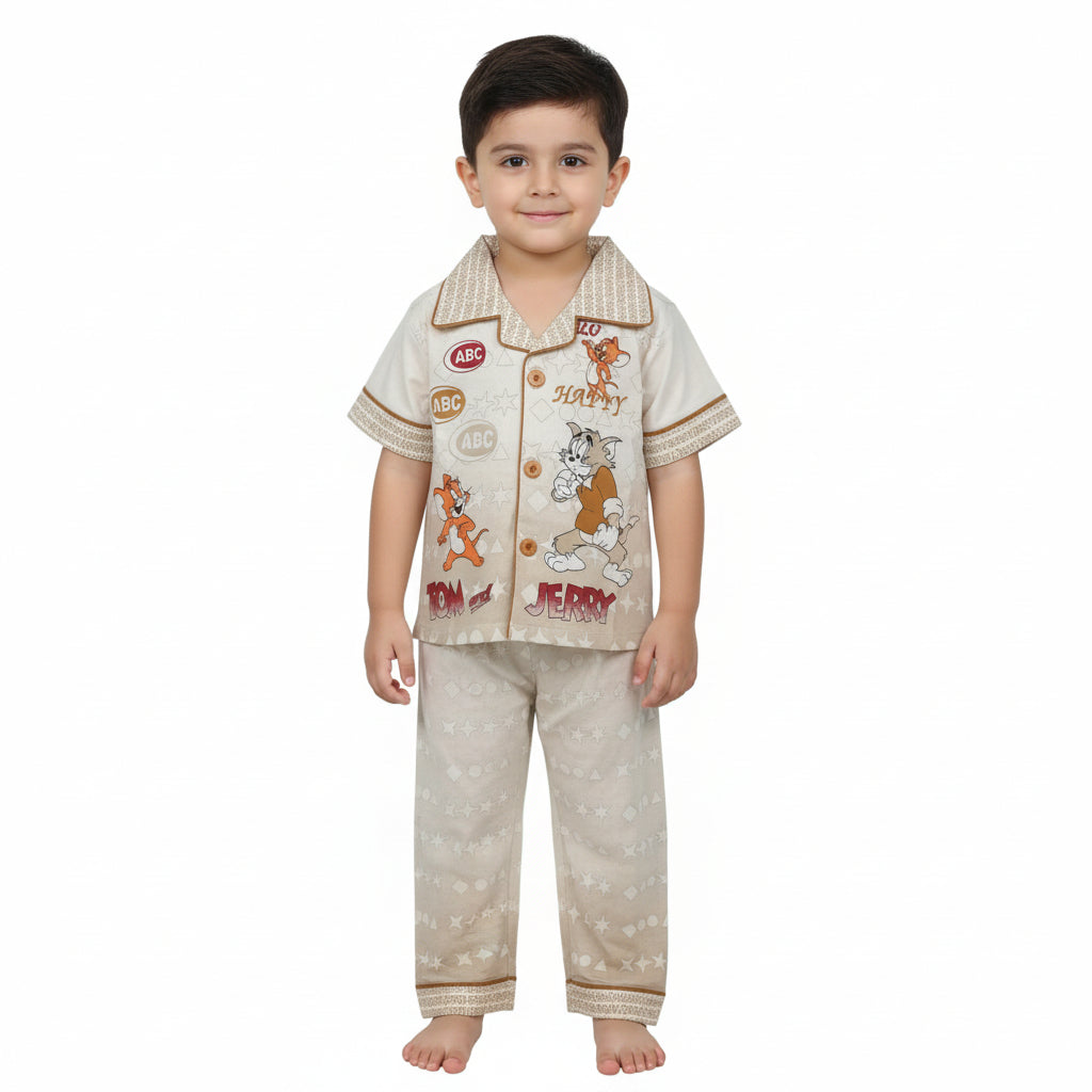 Happy Tom And Jerry Beige Cotton Pyjama Set
