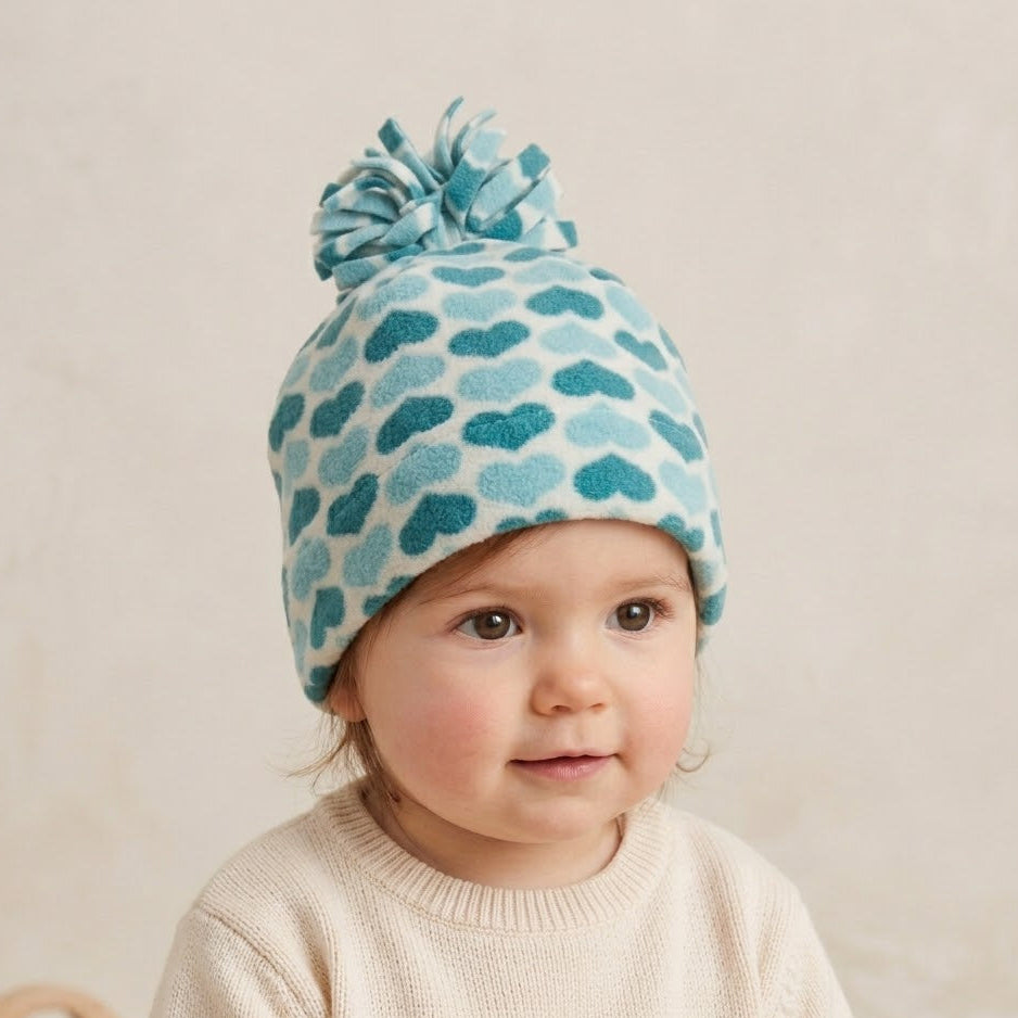 Hearts Blue Fleece Ice Cap