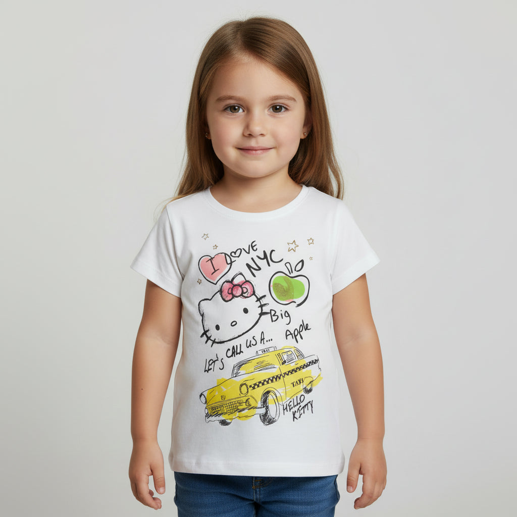 Hello Kitty Taxi White Cotton T-Shirt