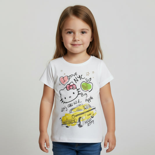Hello Kitty Taxi White Cotton T-Shirt