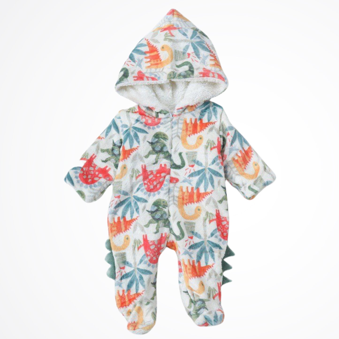 Dinosaurs Beige Fleece Hooded Onesies (Model 2)