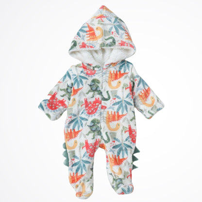 Dinosaurs Beige Fleece Hooded Onesies (Model 2)