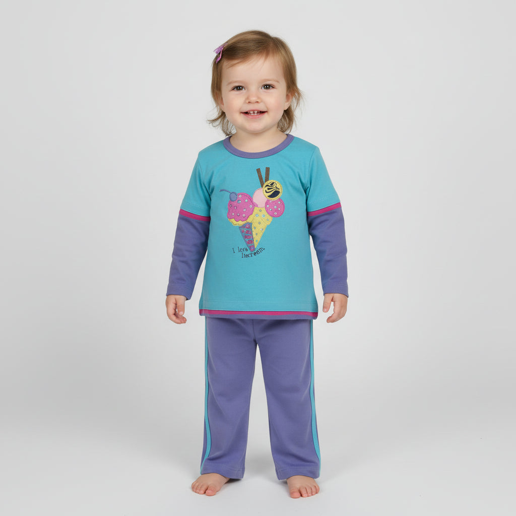 Ice Cream Lover Light Blue Cotton Pyjama Set