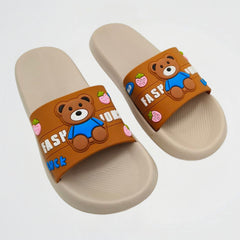 Lucky Bear Beige/Blue Slides