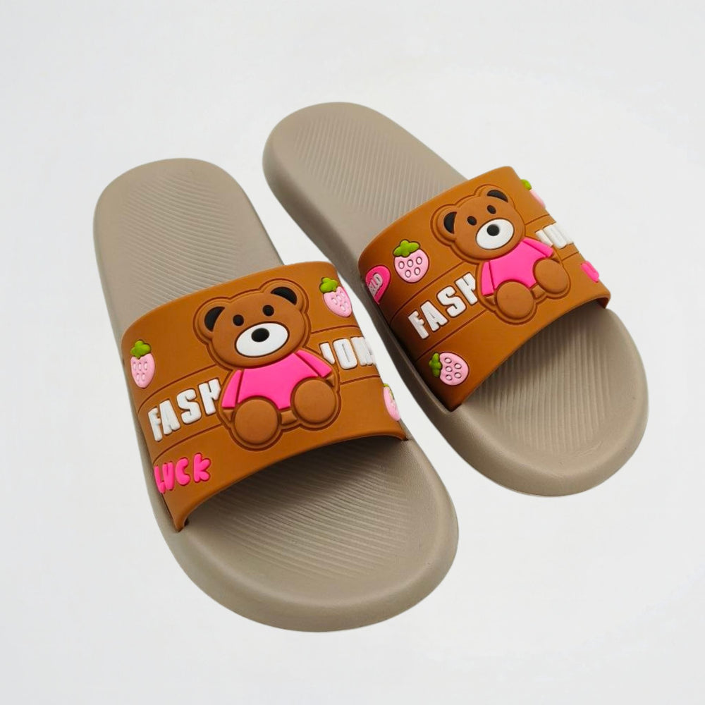 Lucky Bear Beige/Pink Slides