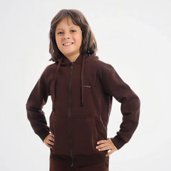 Basic Rich Brown Cotton Zipper Jacket