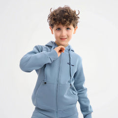 Basic Light Blue Cotton Zipper Jacket