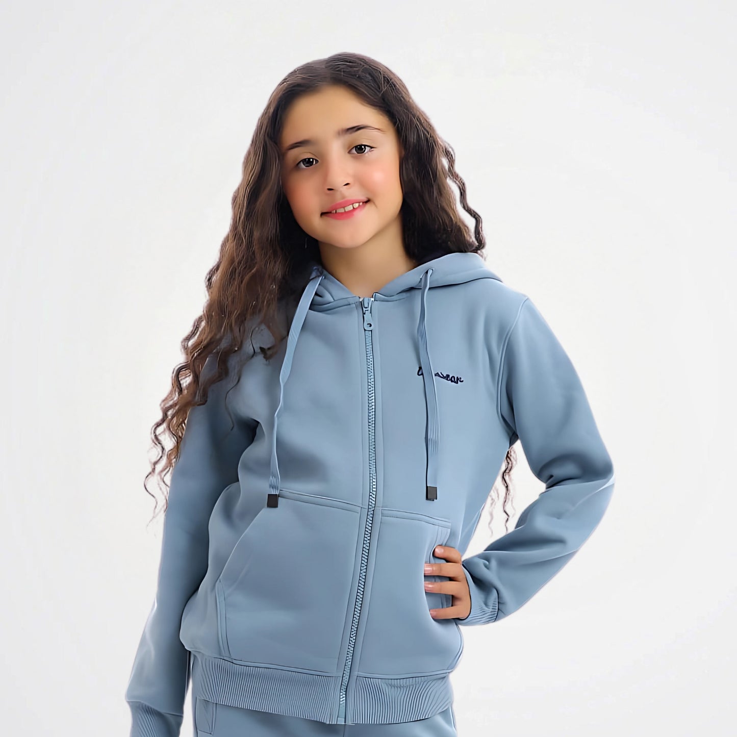 Basic Light Blue Cotton Zipper Jacket