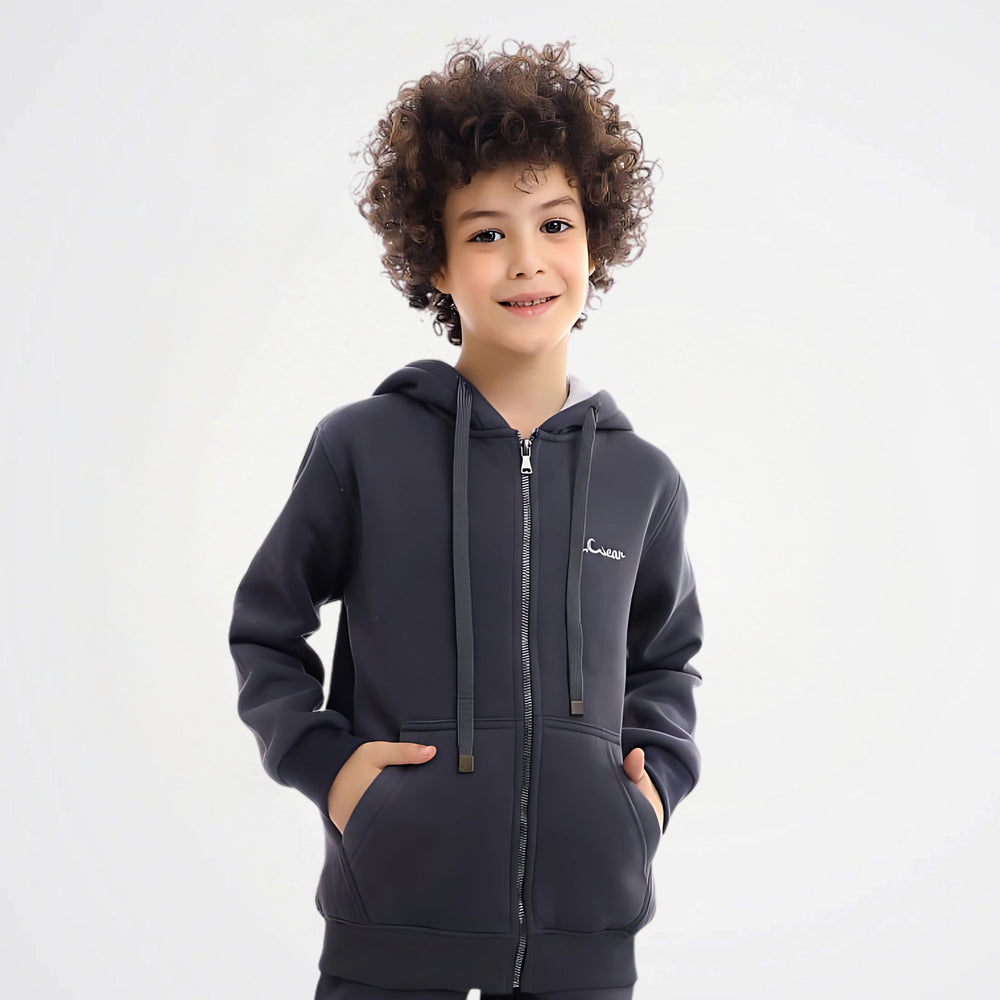 Basic Graphite Grey Cotton Zipper Jacket