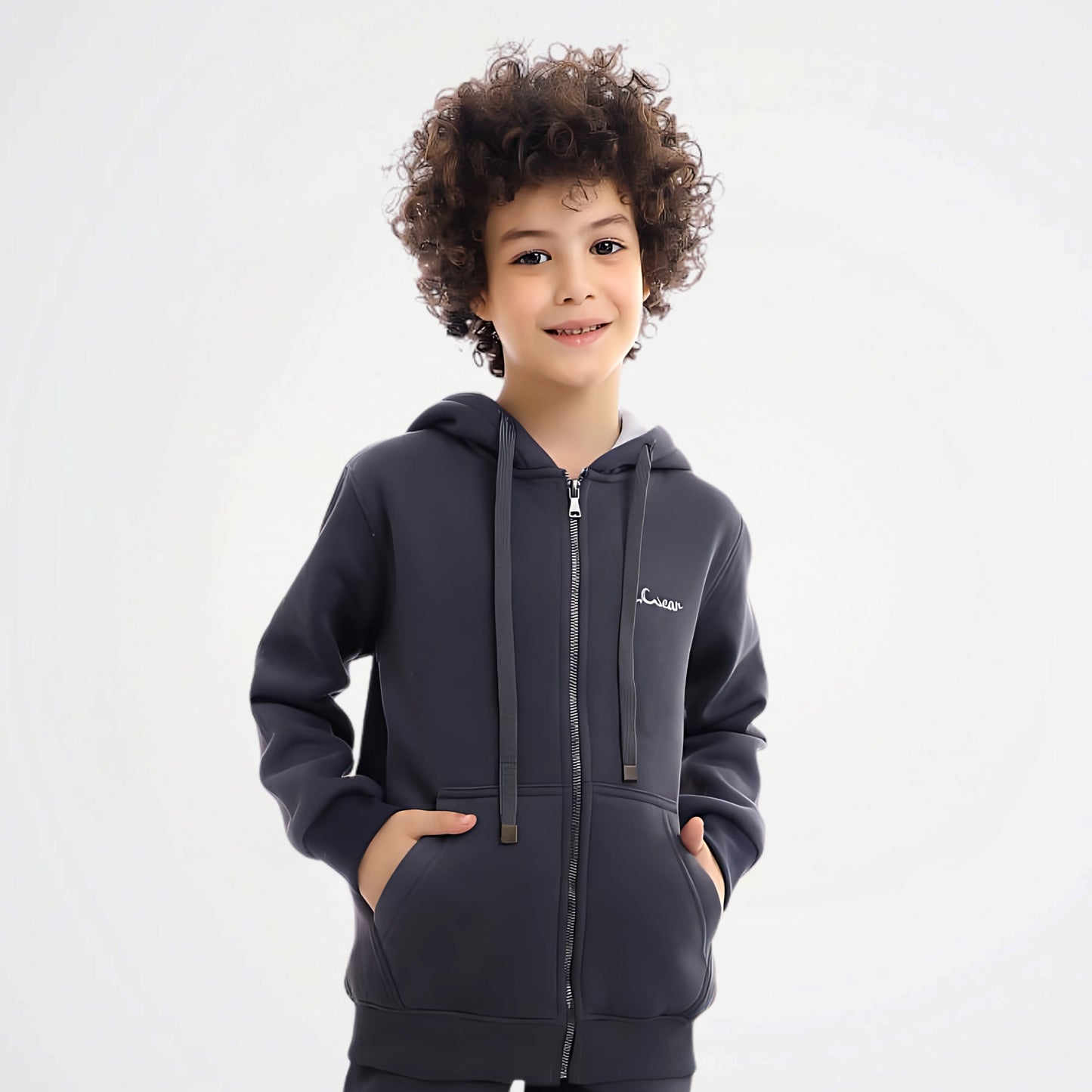 Basic Graphite Grey Cotton Zipper Jacket