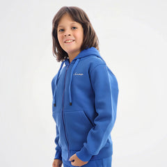 Basic Blue Cotton Zipper Jacket