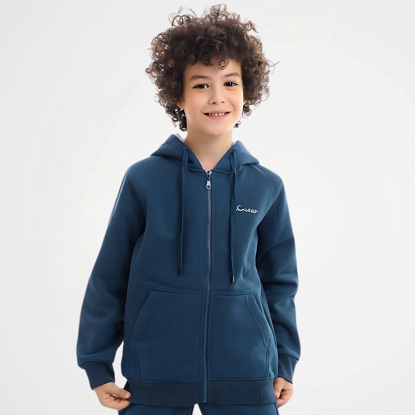 Basic Petroleum Blue Cotton Zipper Jacket