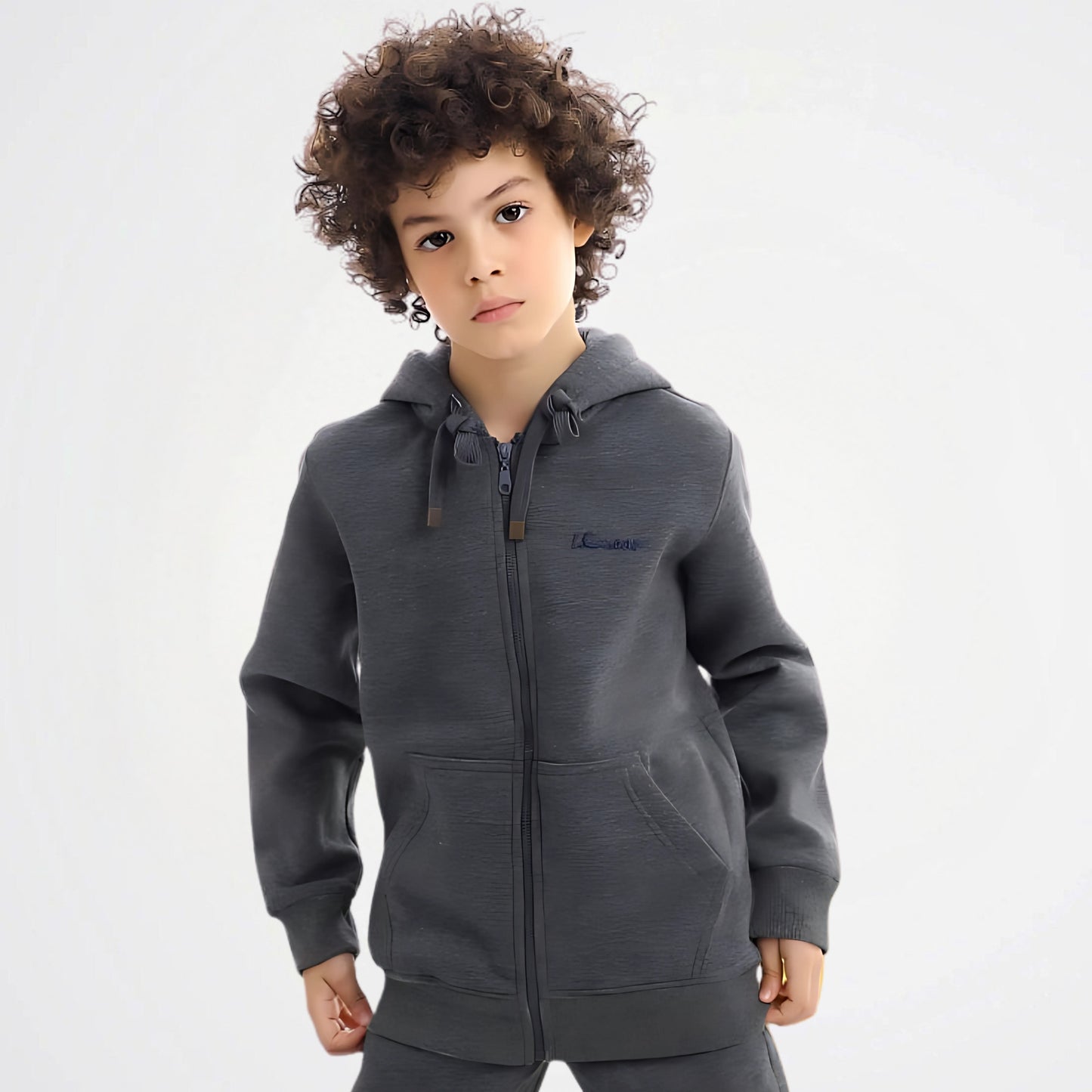 Basic Dark Grey Cotton Zipper Jacket