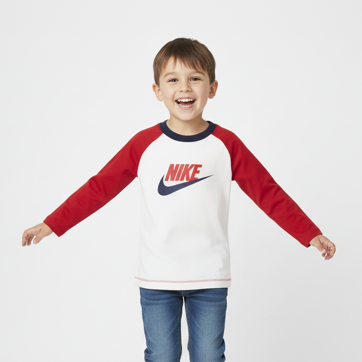 NK White/Red Cotton T-Shirt