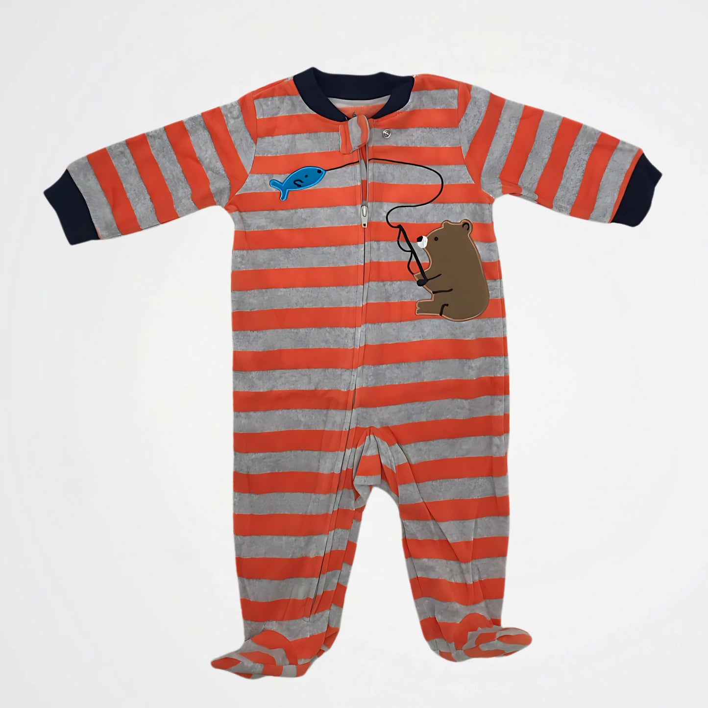 Fishing Bear Striped Orange Fleece Onesies