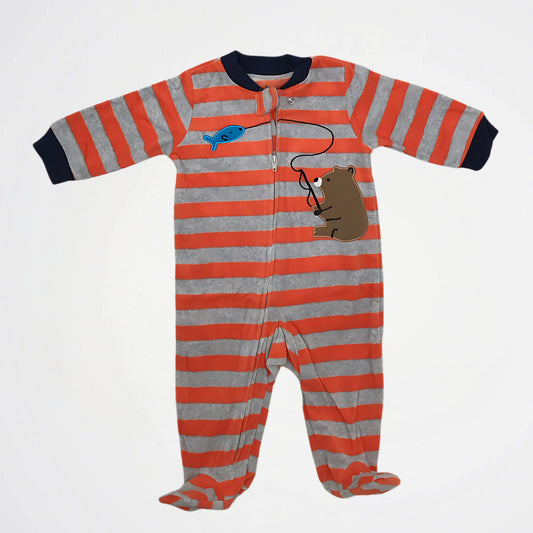 Fishing Bear Striped Orange Fleece Onesies