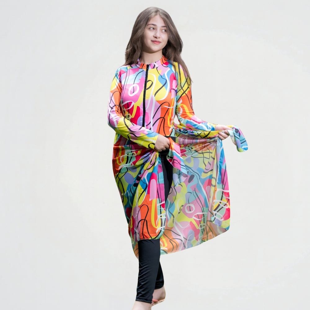 Misty Lines Rash Guard Swimsuit