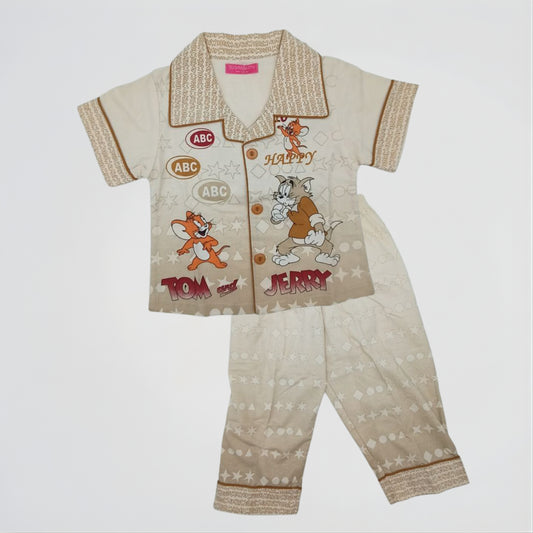 Happy Tom And Jerry Beige Cotton Pyjama Set