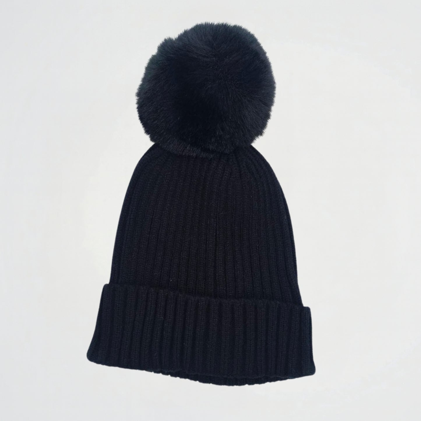 Pom-Pom Black Wool Ice Cap