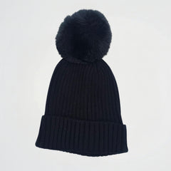 Pom-Pom Black Wool Ice Cap