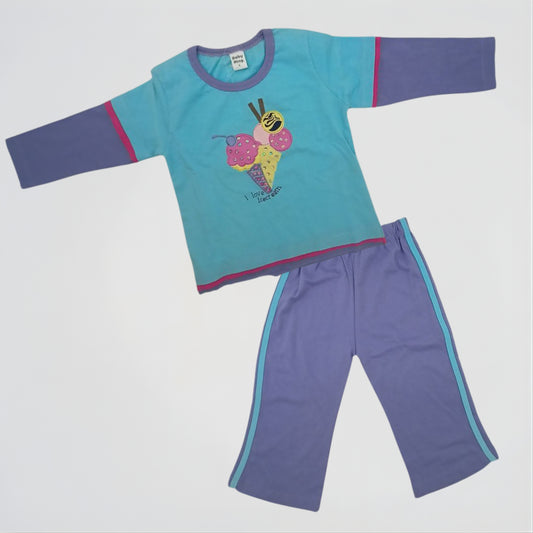 Ice Cream Lover Light Blue Cotton Pyjama Set