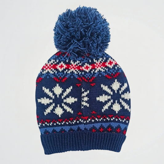 Snow Crystal Navy Wool Ice Cap