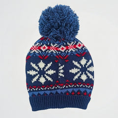 Snow Crystal Navy Wool Ice Cap