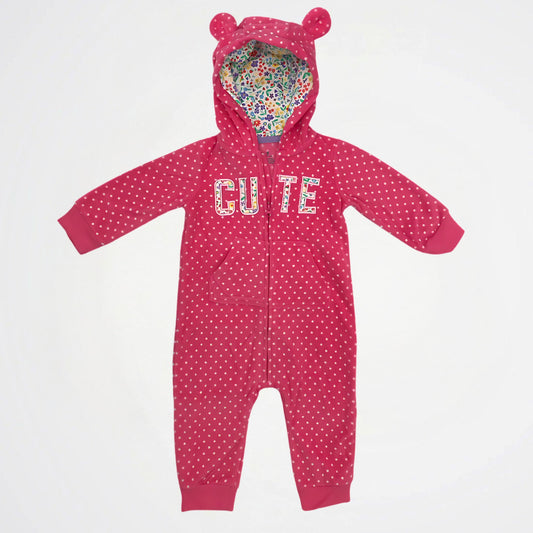 Cute Fuchsia Fleece Hooded Onesies