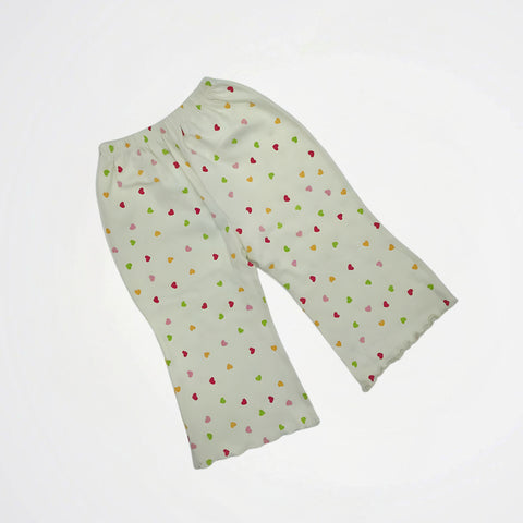 Hearts Pattern Off White Cotton Pyjama Pants