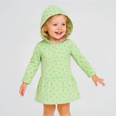 Stars Mint Green Cotton Hooded Dress