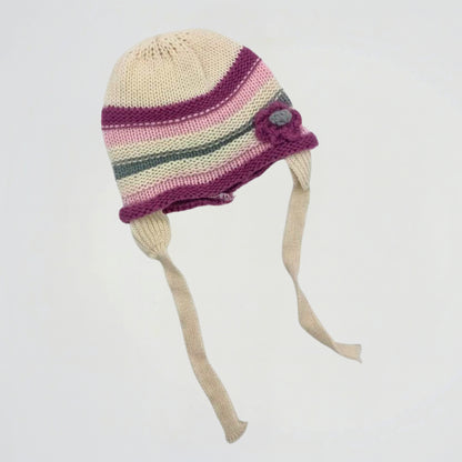 Flower Striped White Fleece Ice Cap