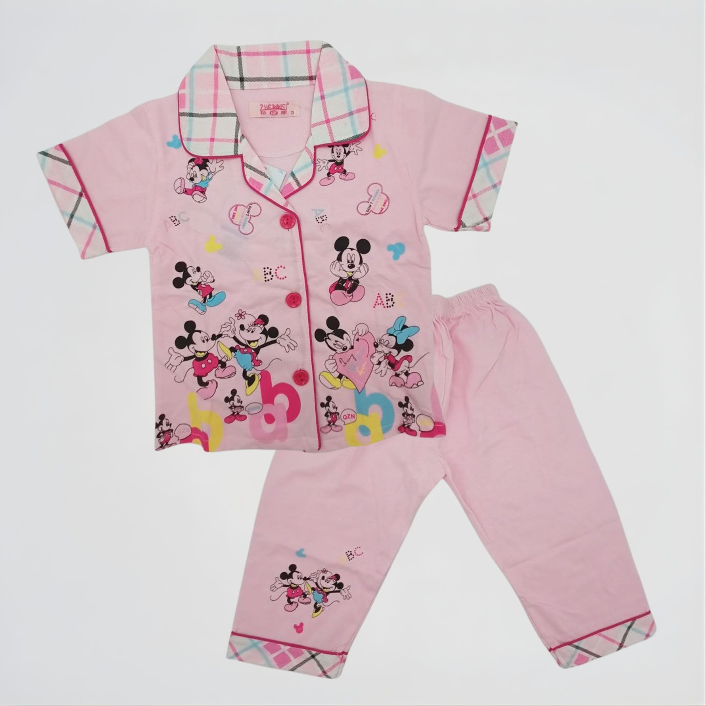 Minnie And Mickey ABC Pink Cotton Pyjama Set