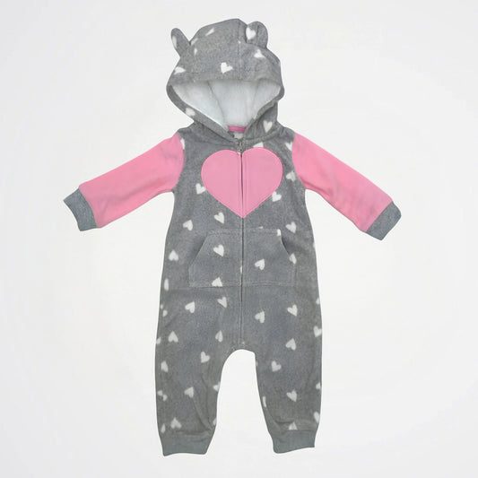 Hearts Grey/Pink Fleece Hooded Onesies