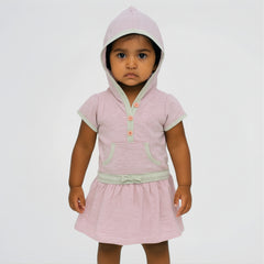 Basic Striped Pink/Grey Cotton Hooded Dress