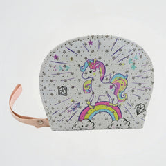 Unicorn Rainbow Light Blue Oval Zipper Wallet