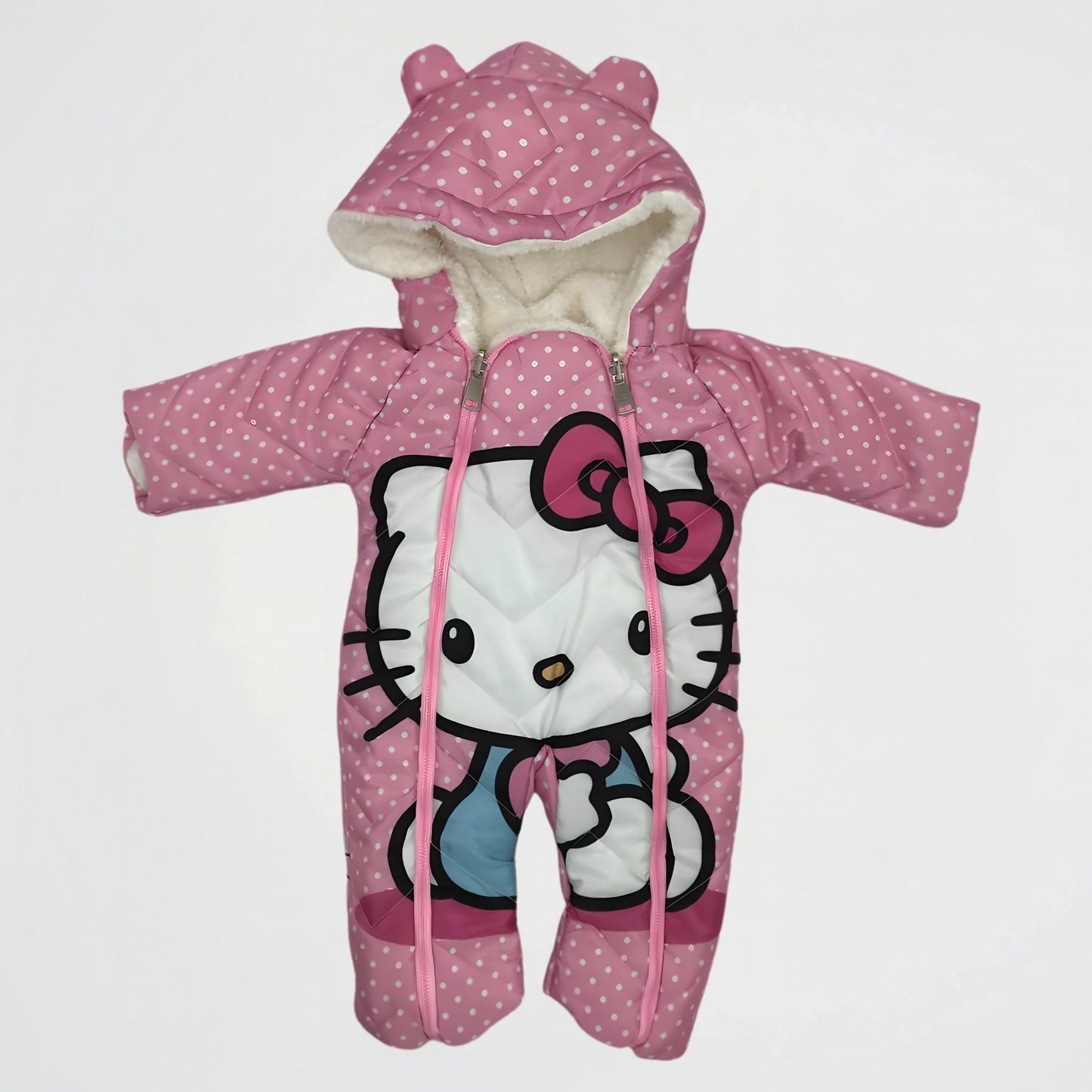 Hello Kitty Pink/White Double Faced Puffer Hooded Rainsuit