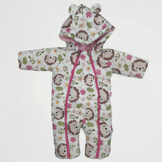 Baby Lion Off White/Pink Double Faced Puffer Hooded Rainsuit