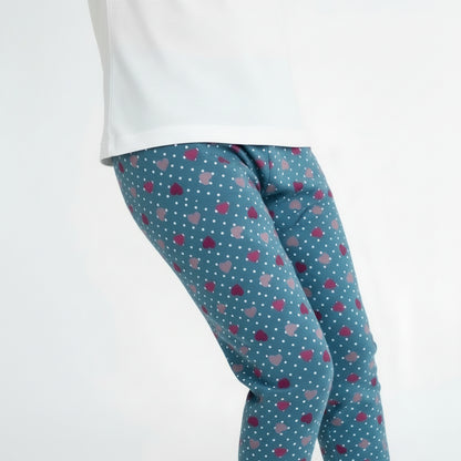 Hearts Pattern Light Blue Cotton Pyjama Pants