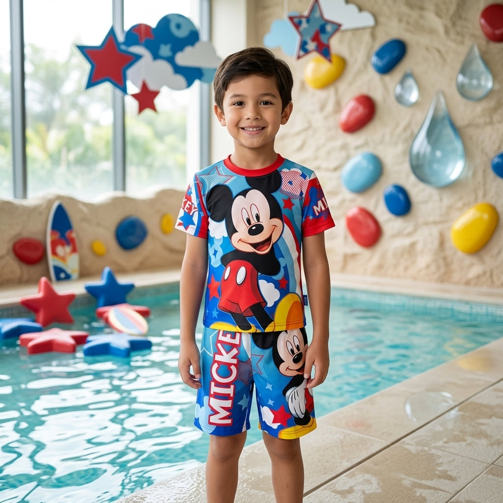 Mickey Mouse Body Blue Rash Guard Swim Set