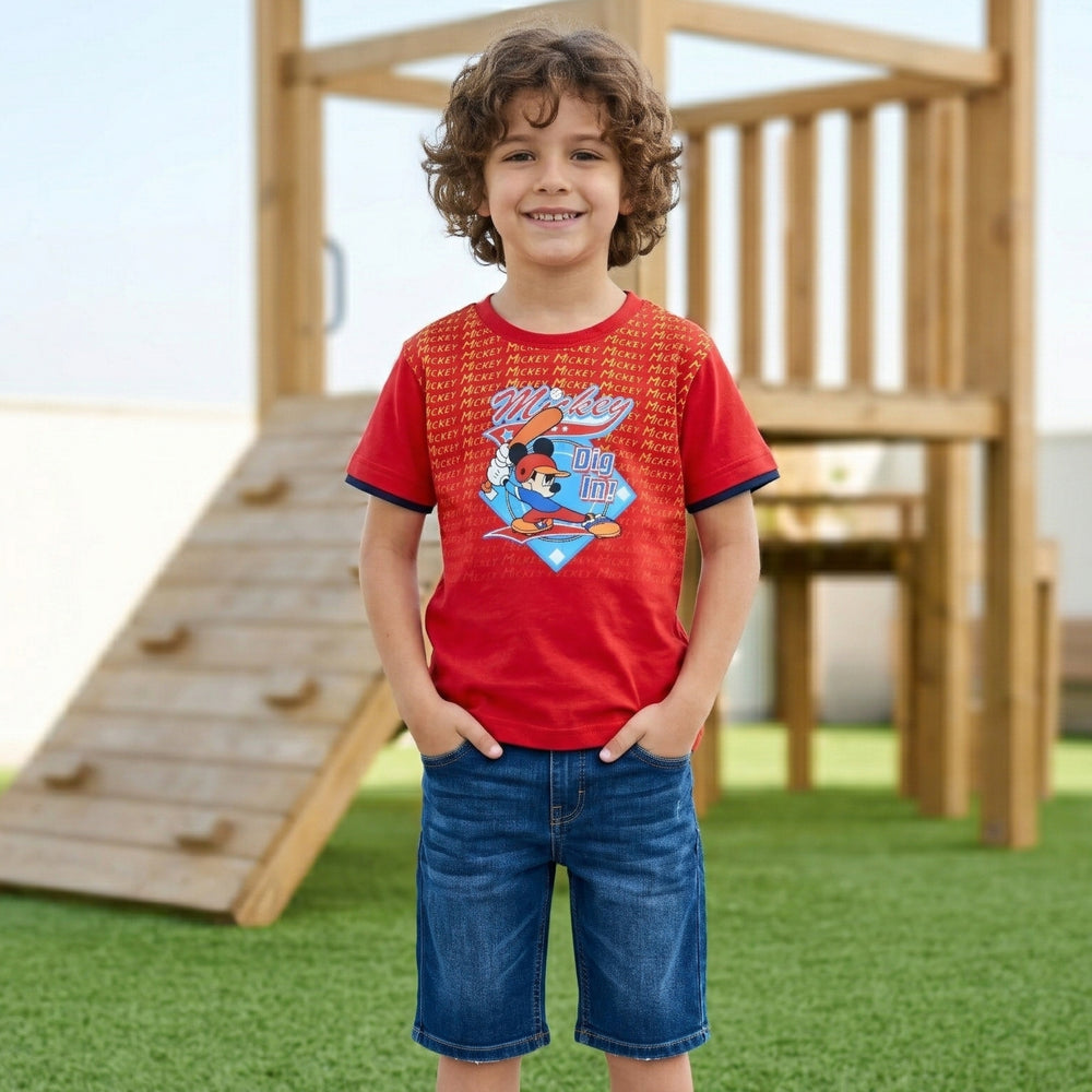 Mickey Mouse Cotton T-Shirt (Model 0138 - Red)