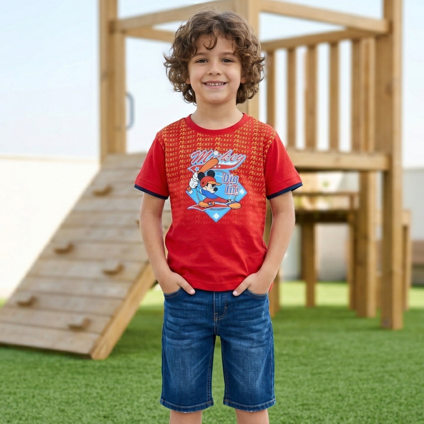 Mickey Mouse Cotton T-Shirt (Model 0138 - Red)
