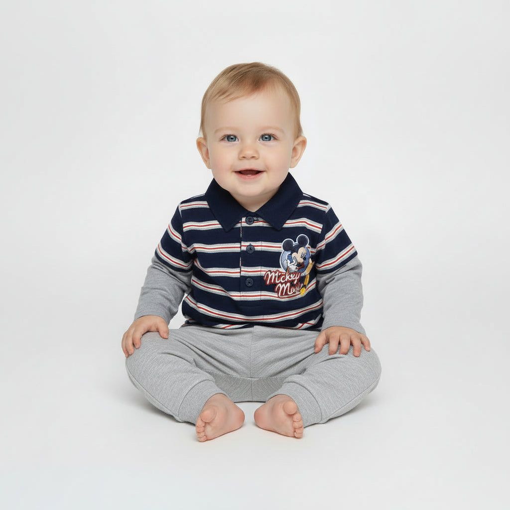 Mickey Mouse Striped Navy/Grey Cotton T-Shirt