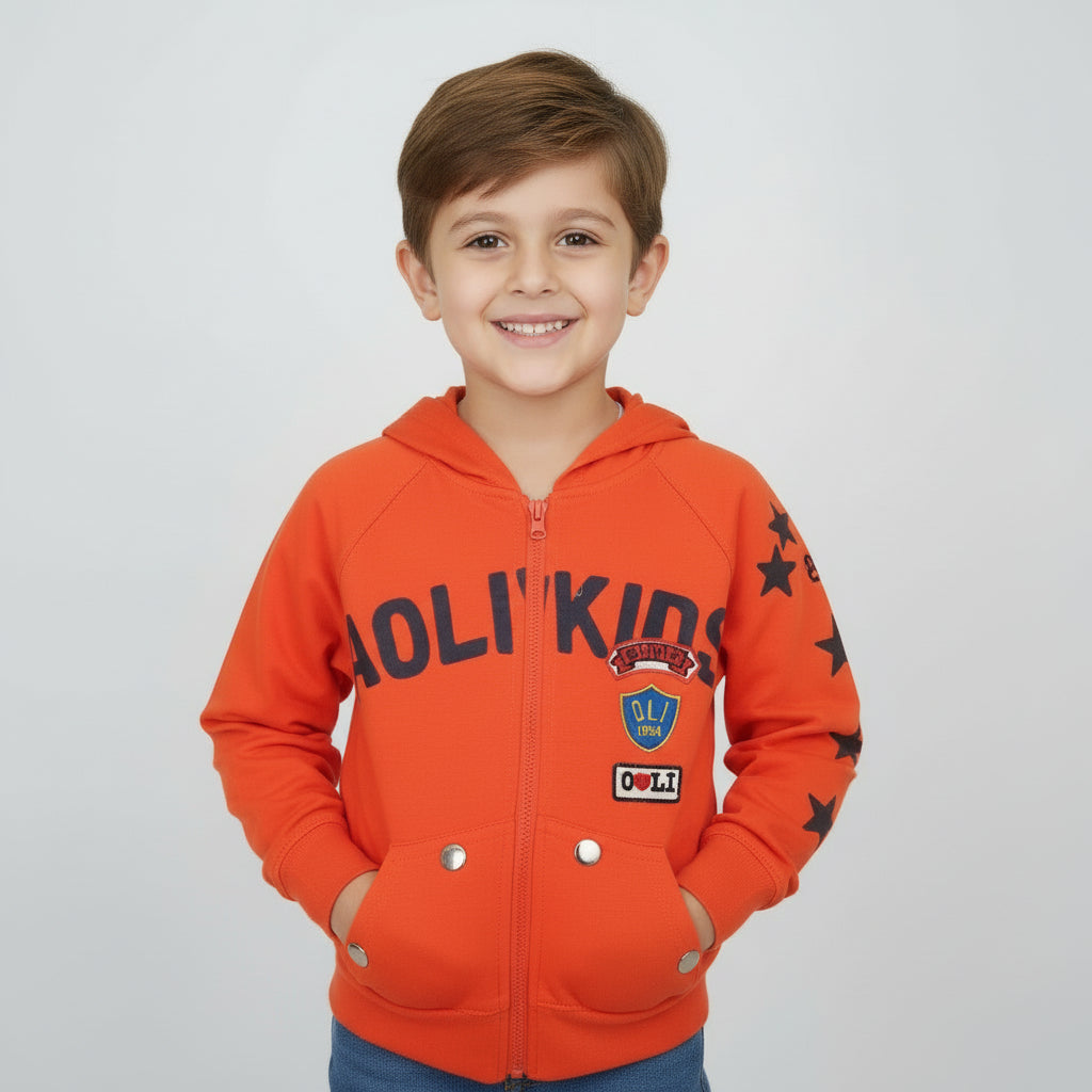 Orange Cotton Zipper Jacket