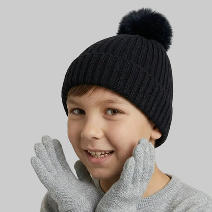 Pom-Pom Black Wool Ice Cap