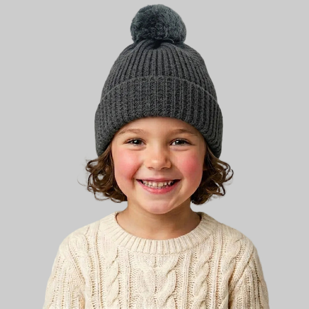 Pom-Pom Dark Grey Wool Ice Cap