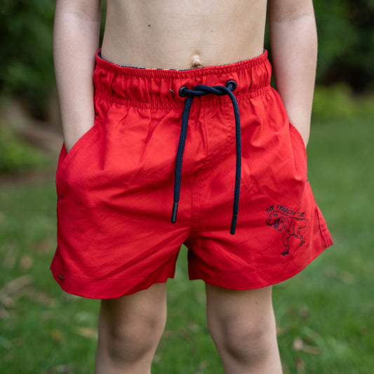 Dinosaur Basic Red Microfiber Swim Short