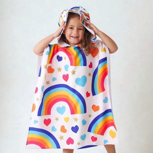 Rainbow And Hearts Microfiber Beach Poncho